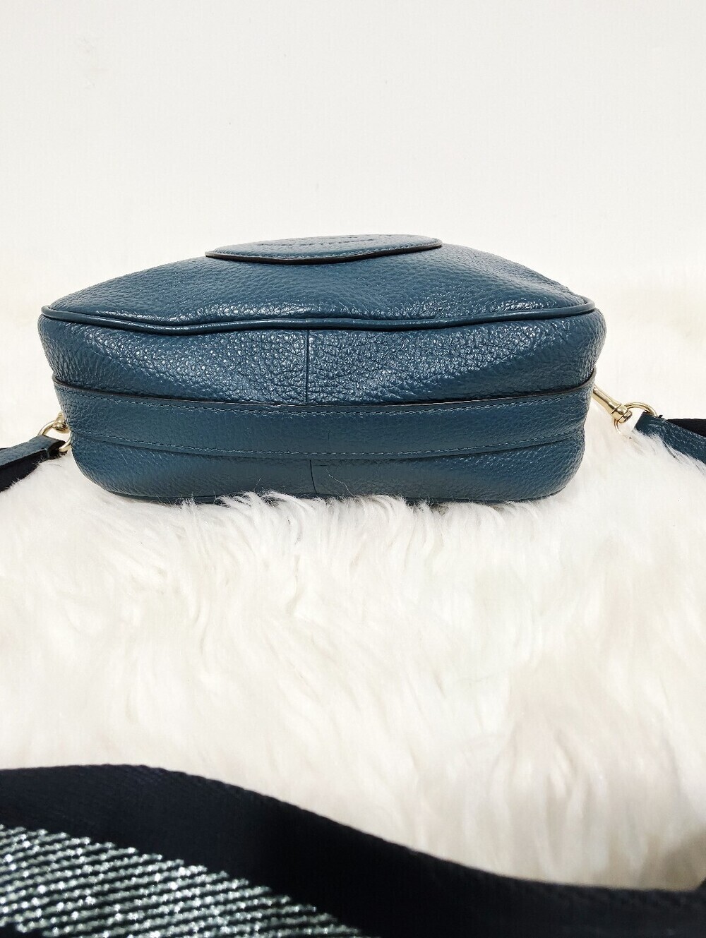 Coach Dempsey C2828 Blue Pebbled Leather Camera Crossbody Bag Gold Hardware. - Picture 14 of 17
